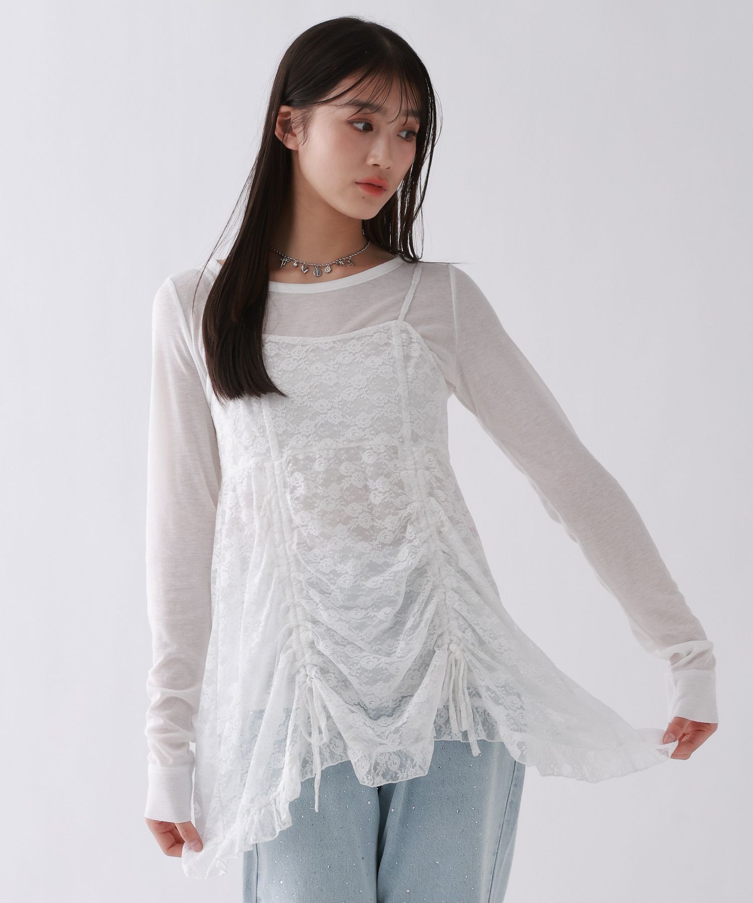 Кружевное платье-комбинация из двух частей Repipi armario, Off White 05