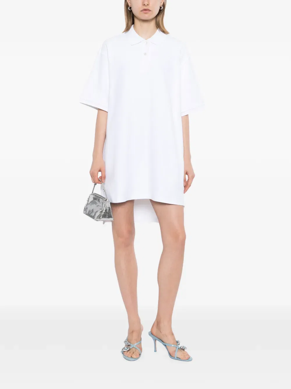 Мини-Платье с вышитым логотипом и карманами Alexander Wang, белый — фото 2