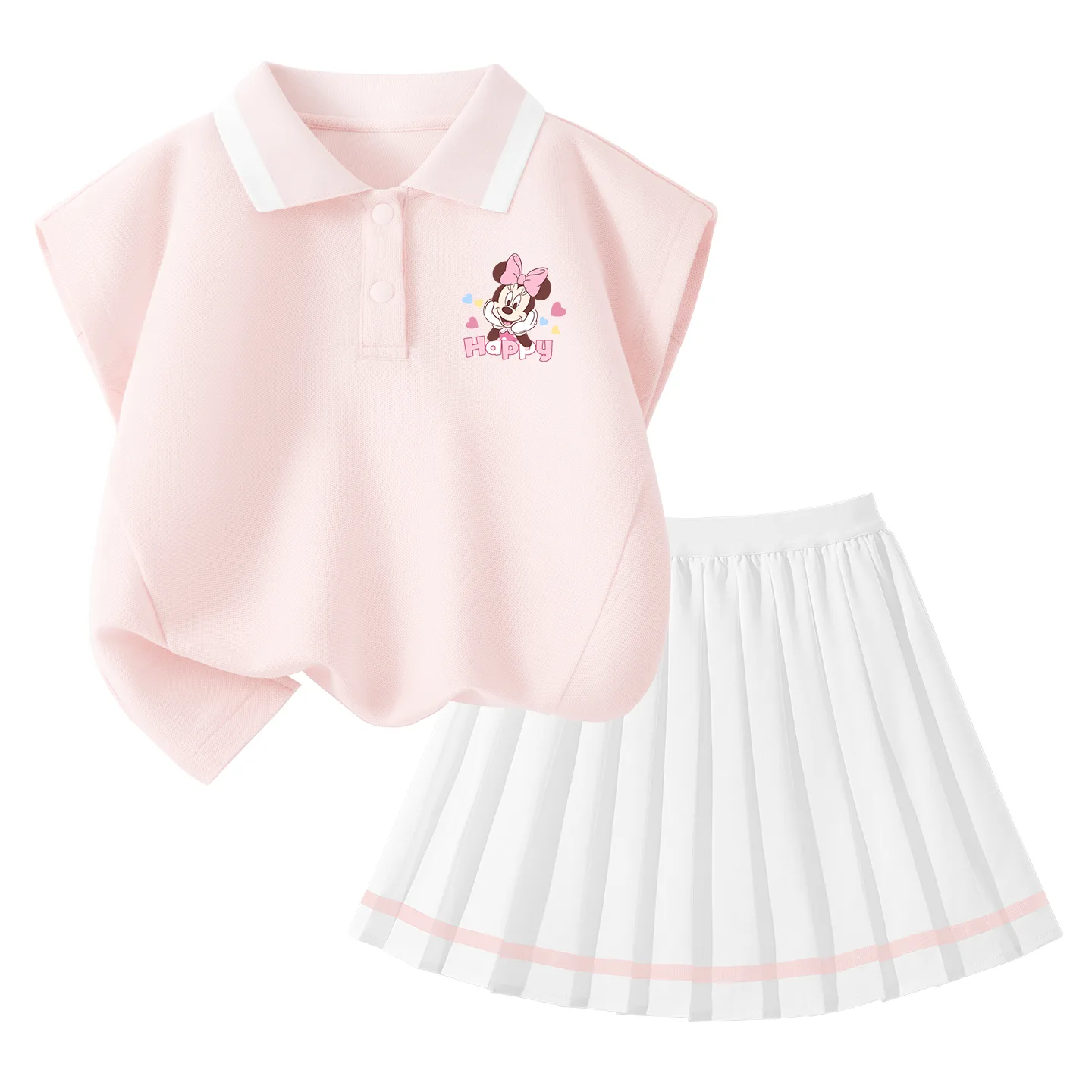 Детская спортивная поло с тонким коротким рукавом Disney, DiCai Xin Xiao K Peach Pink+Solid Color Peach Pink
