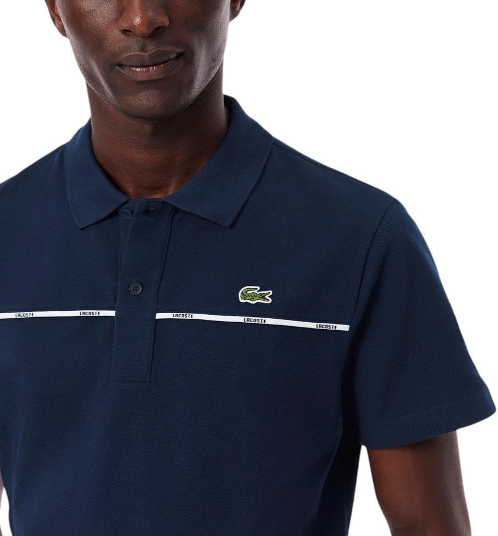 Поло Lacoste, мужское, с контрастной окантовкой, Navy Blue — фото 2
