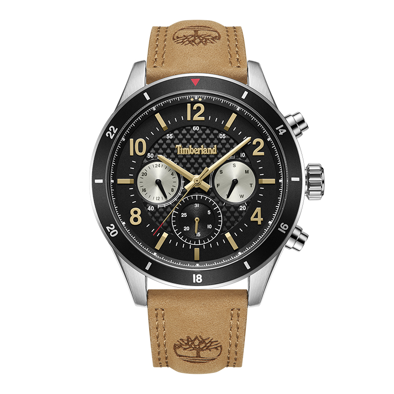 

Timberland Наручные часы Hooksett Collection с кварцевым механизмом, кожаным ремешком и черным циферблатом. Мужские часы