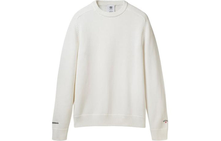 Мужской пуловер Adidas originals SS22 с логотипом, круглым вырезом, длинными рукавами, трикотаж, белый — фото 2
