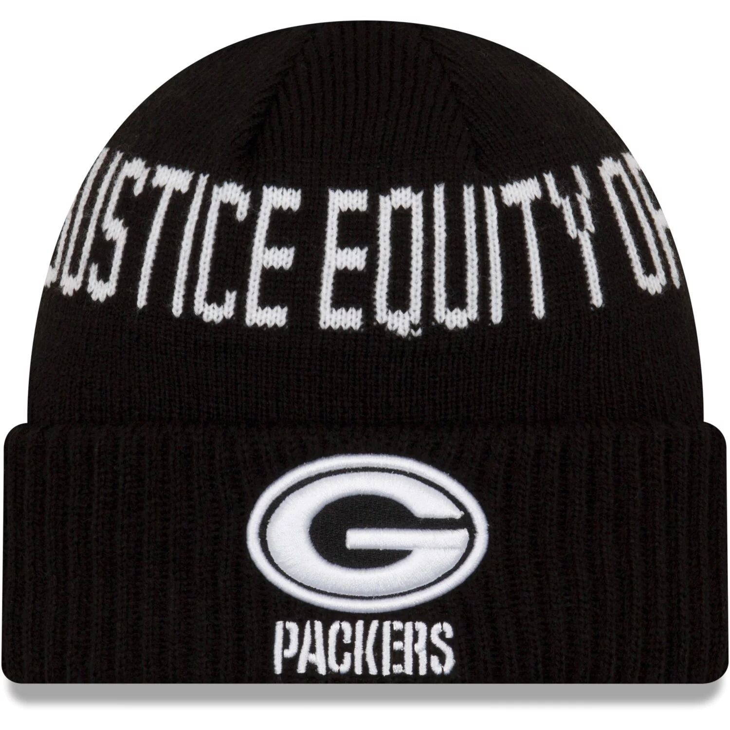 

Мужская черная вязаная шапка New Era Green Bay Packers Team Social Justice с манжетами