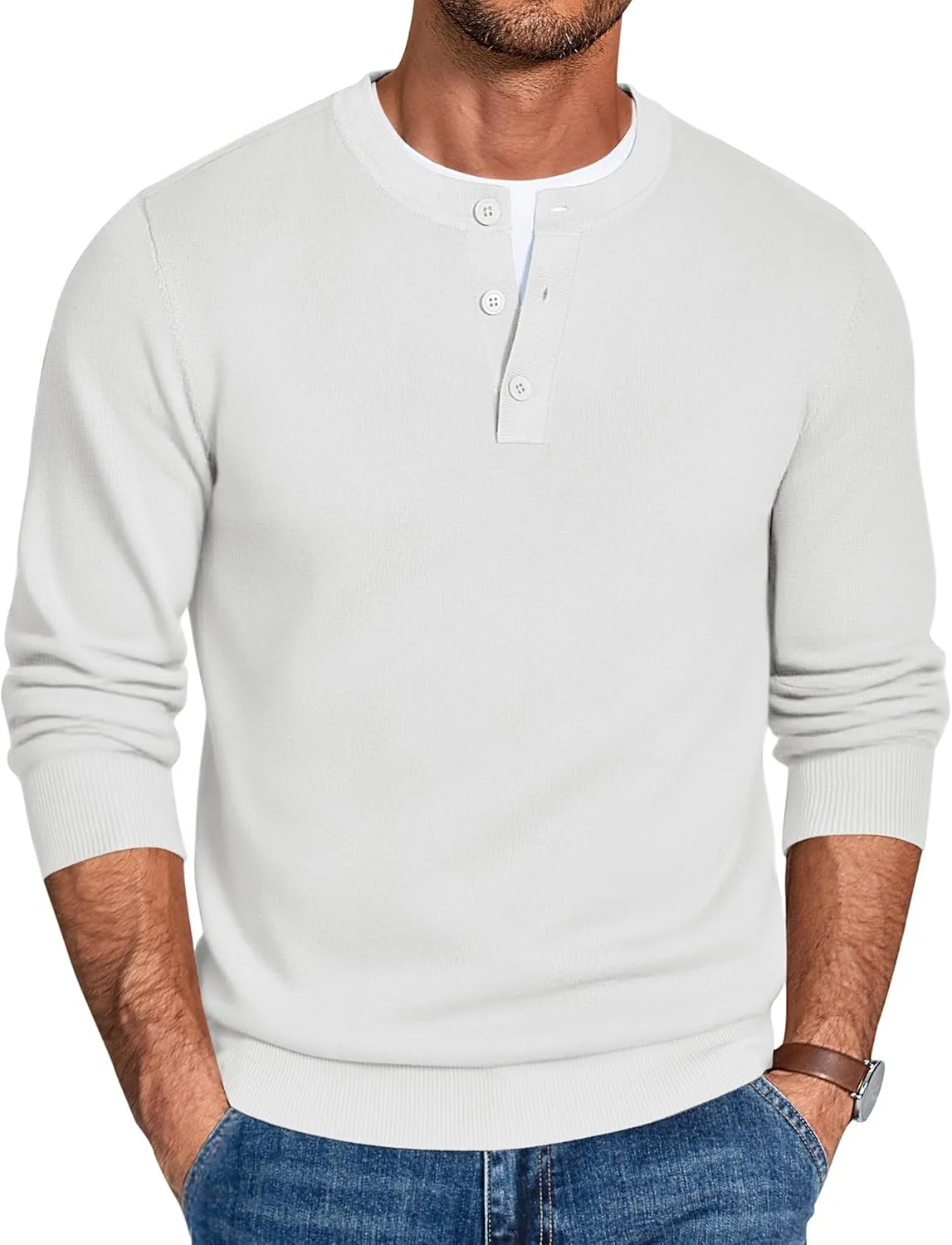 

Мужской свитер Henley с длинными рукавами и застежкой на четверть COOFANDY