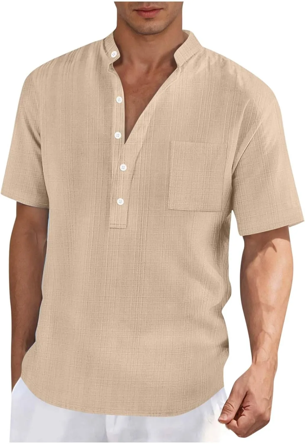 

Мужская футболка хенли с коротким рукавом, летняя, дышащая