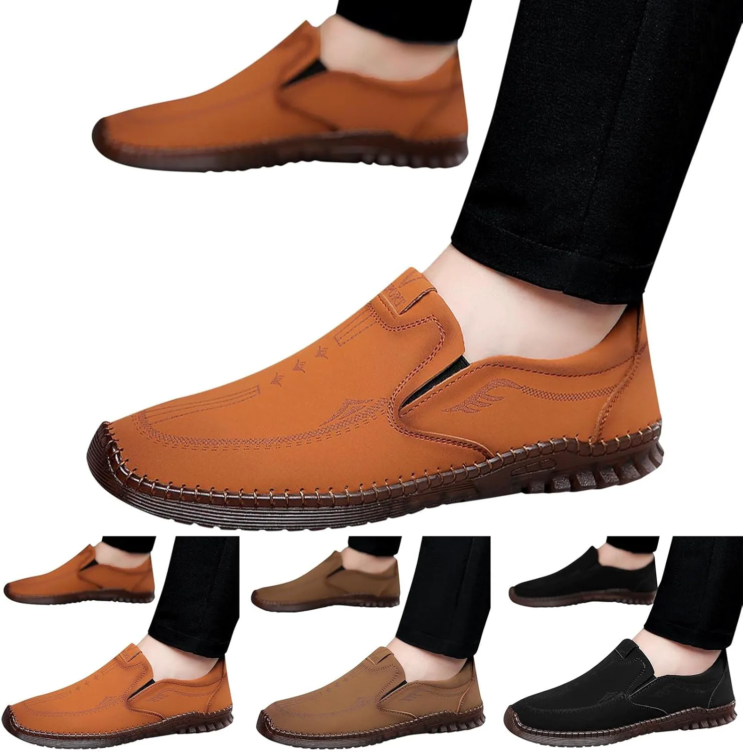Men Casual Shoes Fashionable Four Season Cowhide Breathable Comfortable Non Slip Soft Sole Mens Casual Shoes Size 13 Generic, желтый — фото 2