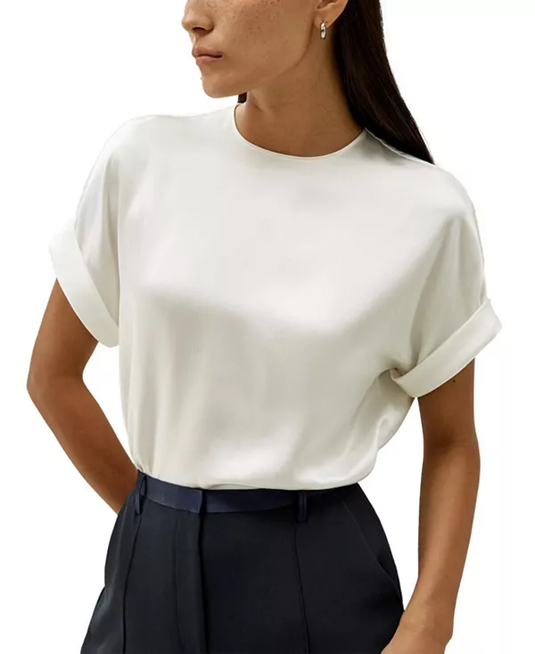 

Шелковая футболка с косыми рукавами и круглым вырезом Lilysilk, бежевый