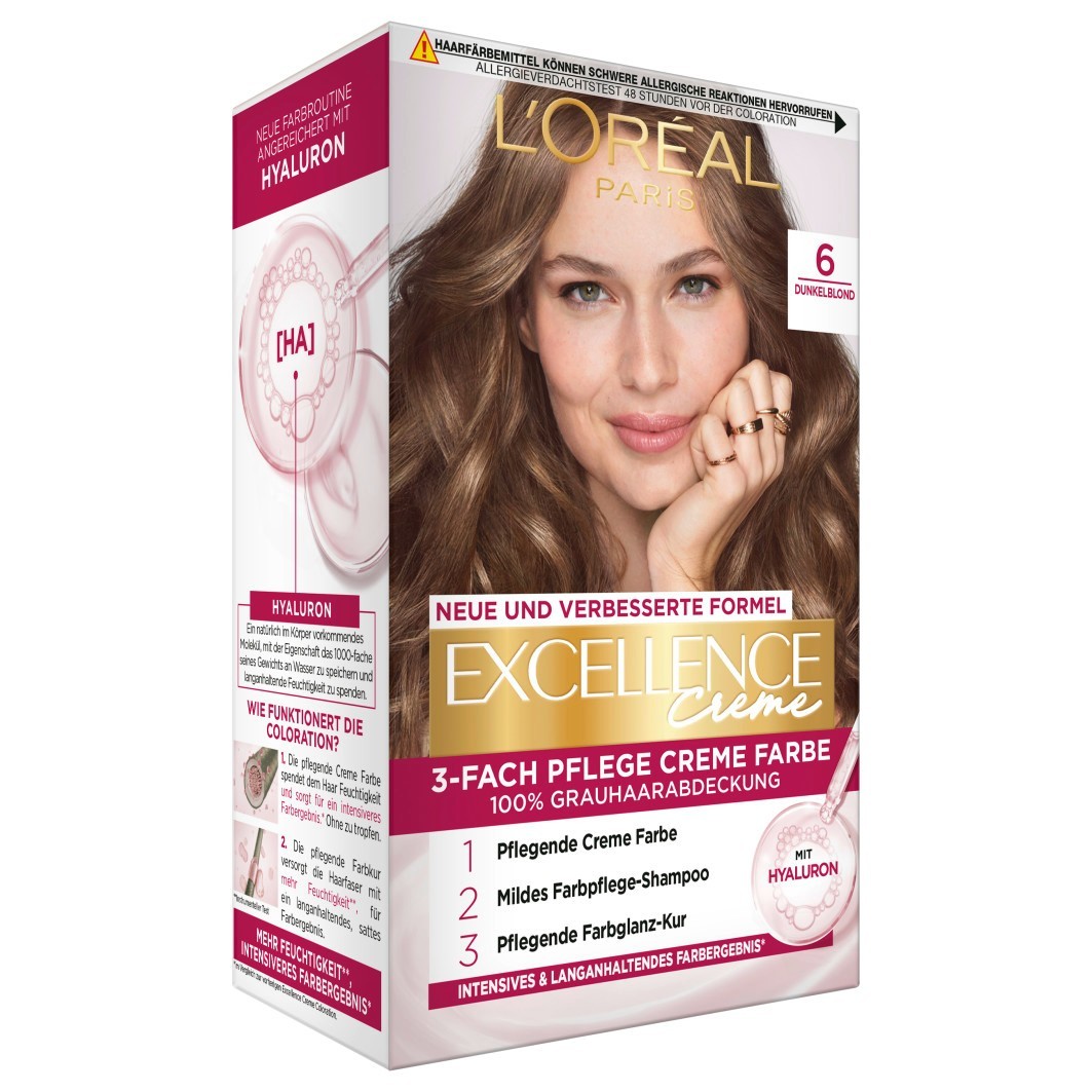 

Краска для волос excellence crème Loreal Paris, 6 - dunkelblond, количество 1 шт.