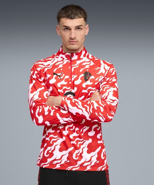 

Мужская футболка с четверть-молнией Puma AC Milan Pre-Match, сезон 2025-26, бело-красная