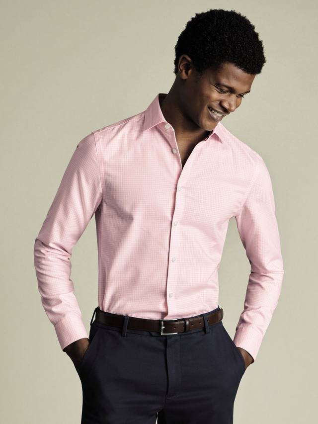 

Сорочка Slim Fit из хлопка и льна в клетку Charles Tyrwhitt, Pink