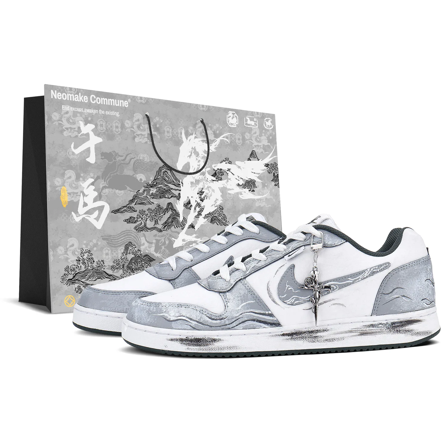 Nike EBERNON Slip Resistant Cushioning Abrasion Resistant низкие кроссовки для скейтбординга мужские бело-серые