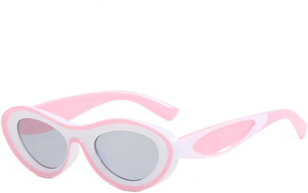 

Овальные солнцезащитные очки «кошачий глаз» для женщин и мужчин, в стиле ретро-панк, модные очки для путешествий, очки для вождения, защита от УФ-излучения UV400 VVTWSSW, Pink White Gray
