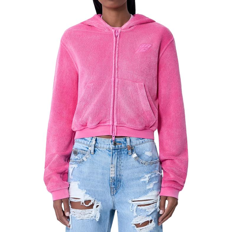 

Alexander Wang Толстовка с капюшоном на молнии и вышивкой в виде листьев, Pink