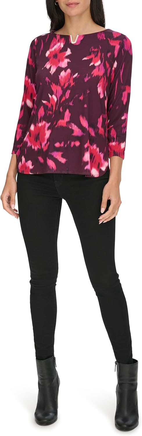 

Женский топ Calvin Klein с принтом и фурнитурой, рукав 3/4, Aubergine Multi