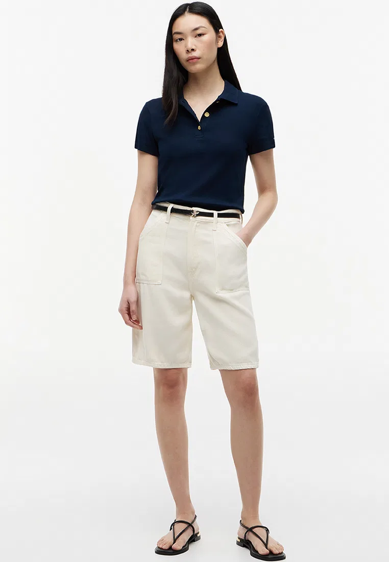 Поло женское, Slim Fit, на пуговицах, TH Mainline Tommy Hilfiger, темно-синий — фото 4