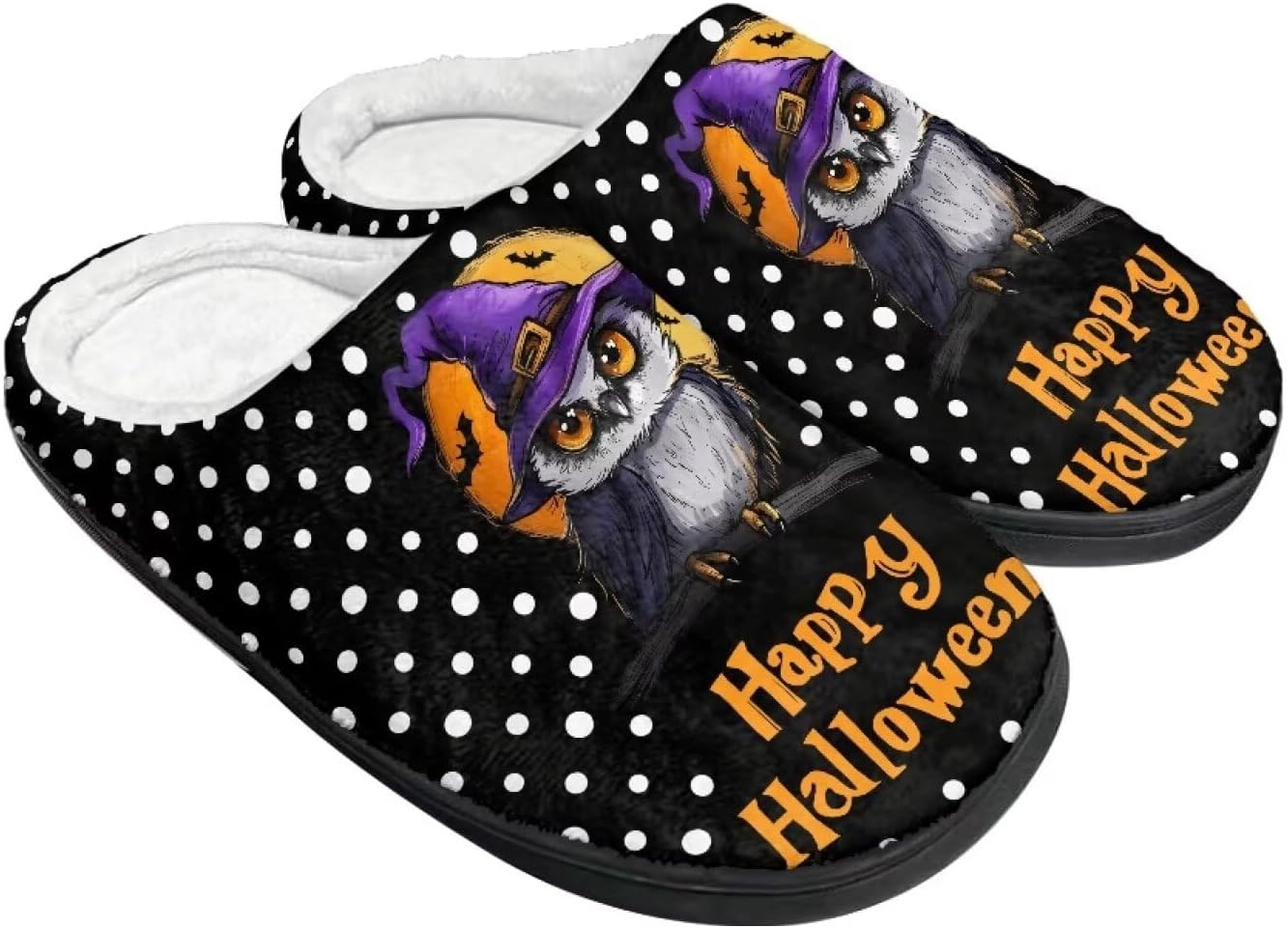 

Домашние тапочки на Хэллоуин из хлопка для женщин и мужчин, праздничные тапочки для дома, мягкие и теплые тапочки для спальни Buxolandt, Halloween Owl Print