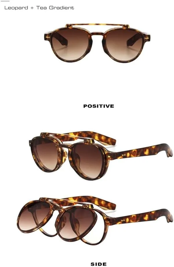 

Женские солнцезащитные очки ретро, овальные, с двойной перемычкой и откидными линзами, UV400. Мужские панк-очки с заклепками, градиент Leopard Tea, SKFGNX