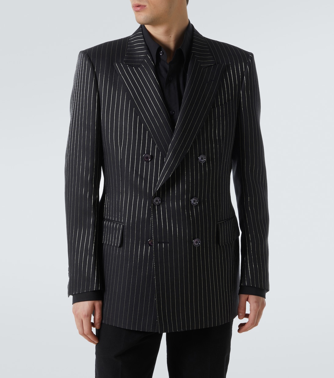 Полосатый блейзер из шерсти и шелкового ламе Tom Ford, Black & Silver — фото 3