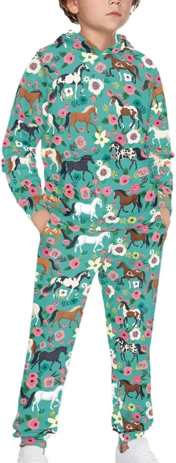 Детский спортивный костюм из флиса Upetstory, 2 предмета, футбольный принт, Floral Horse — фото 3