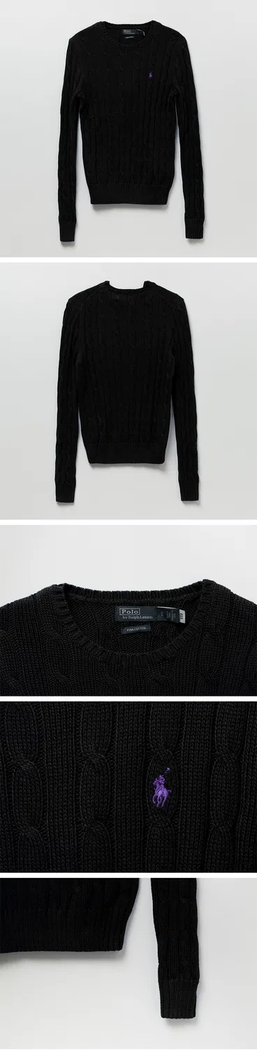Женский чёрный свитер с круглым вырезом из хлопка от Polo Ralph Lauren — фото 3