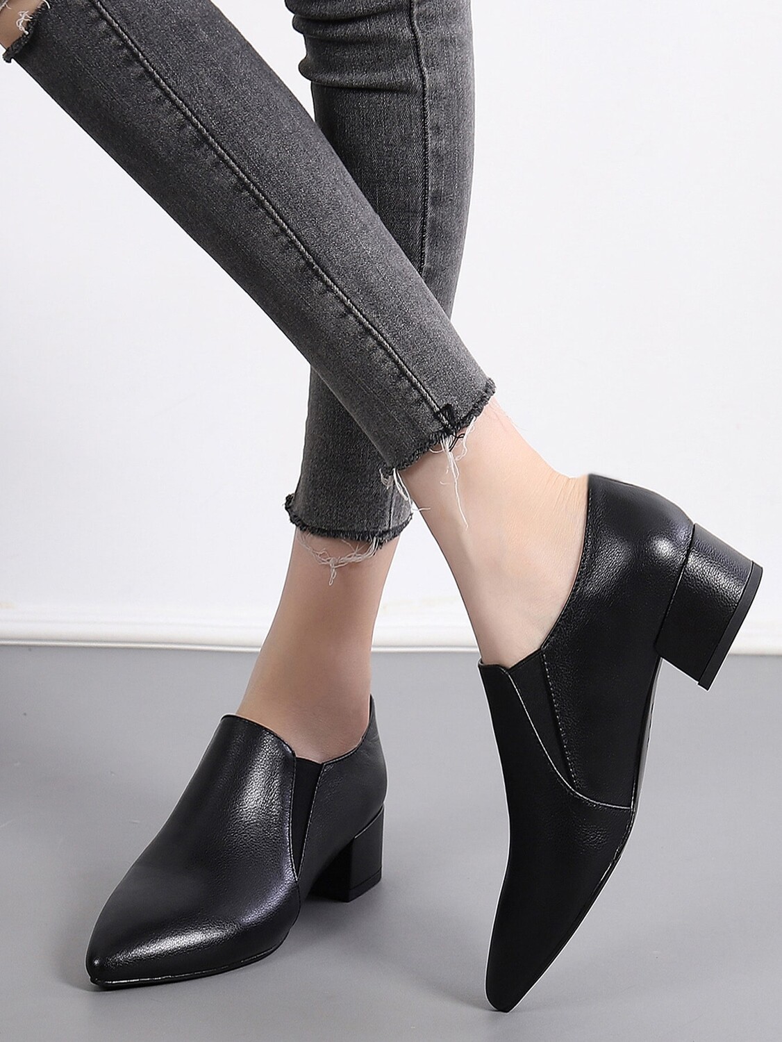 

Туфли на толстом каблуке с острым носком для офиса/работы, модные туфли на высоком каблуке для весны и осени, черный