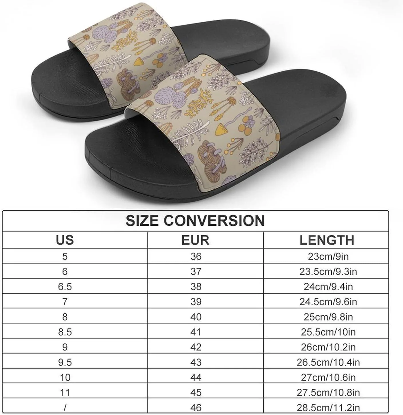 

Фиолетовые унисекс шлепанцы с принтом грибов - шлепанцы с принтом - можно носить дома или на улице Generic, черный