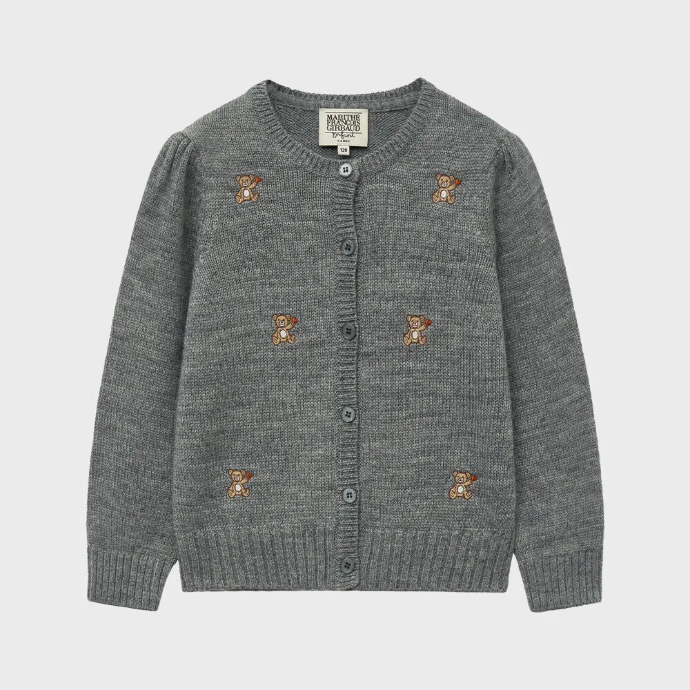 Детский кардиган с вышивкой медведя Heather Gray от Marithé Kids — фото 2