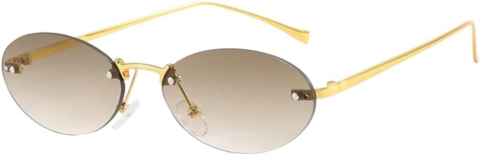 

Овальные солнцезащитные очки без оправы с заклепками, модные женские солнцезащитные очки для активного отдыха, персонализированные очки для уличной фотографии UJNHGQ, Gold Gradient Tea