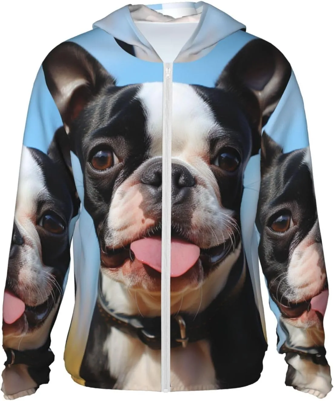 

Толстовка с капюшоном для защиты от солнца, с длинными рукавами и молнией, с принтом Boston Terrier и карманами VTCTOASY