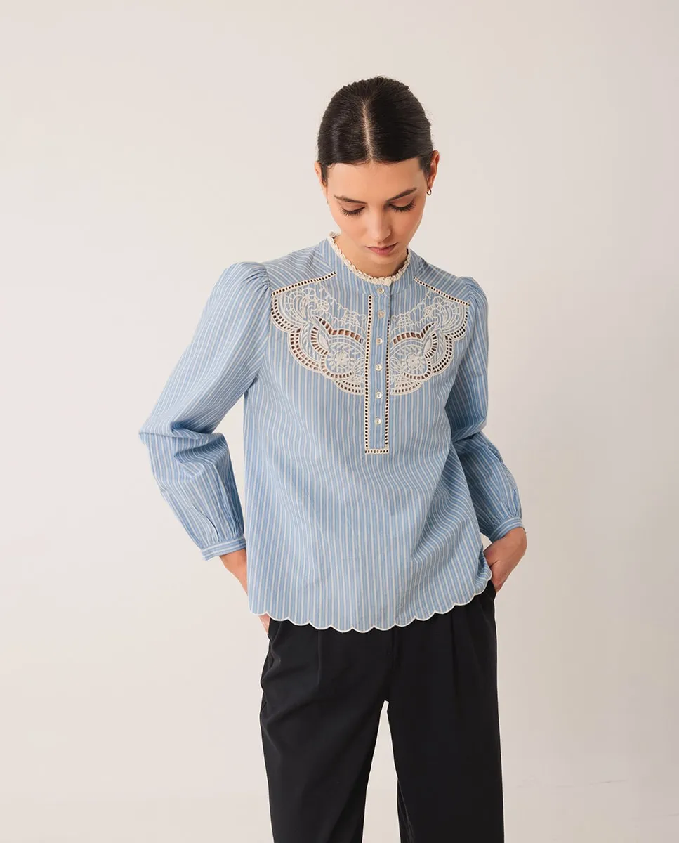 

Блузка с длинными рукавами и круглым вырезом Indi & Cold, синий