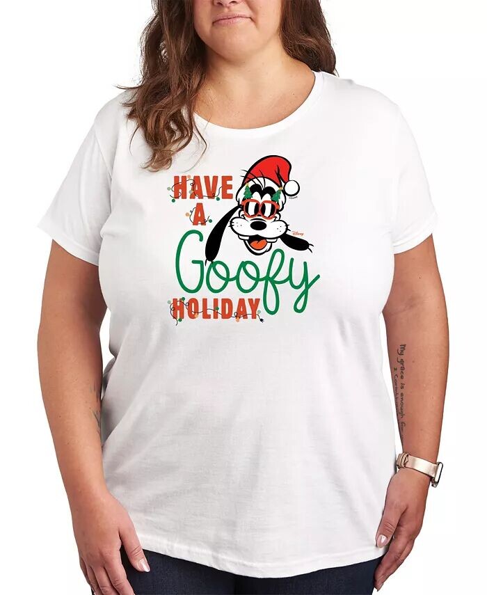 

Футболка с рисунком Disney Goofy Holidays больших размеров Hybrid Apparel, белый