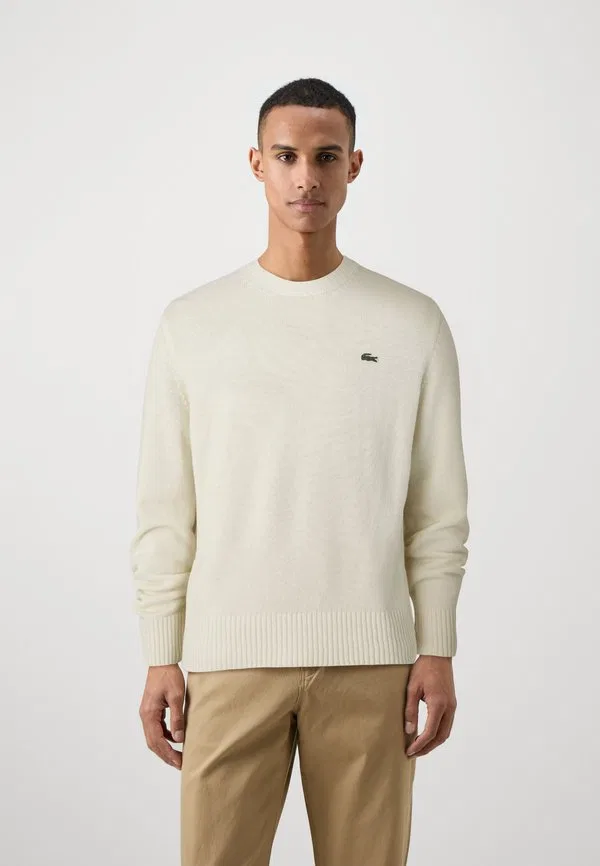 Джемпер Lacoste, шерсть, круглый вырез, однотонный, Offбелый