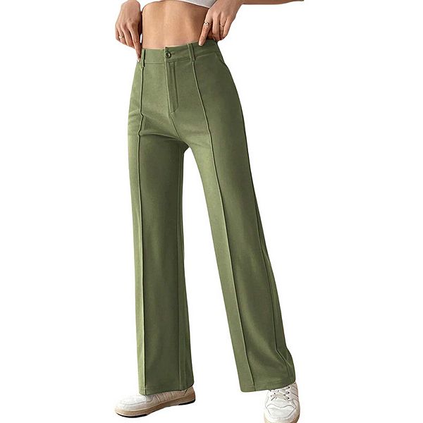 

Женские брюки с высокой талией и прямыми штанинами классического кроя Clearflower, Green