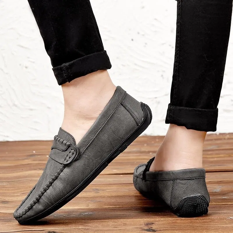 Лоферы кожаные Mens Loafers Round Toe PU Leather Penny Loafers Slip Resistant Flexible Anti-Slip Fashion Slip-on, серый SayfuR — фото 4