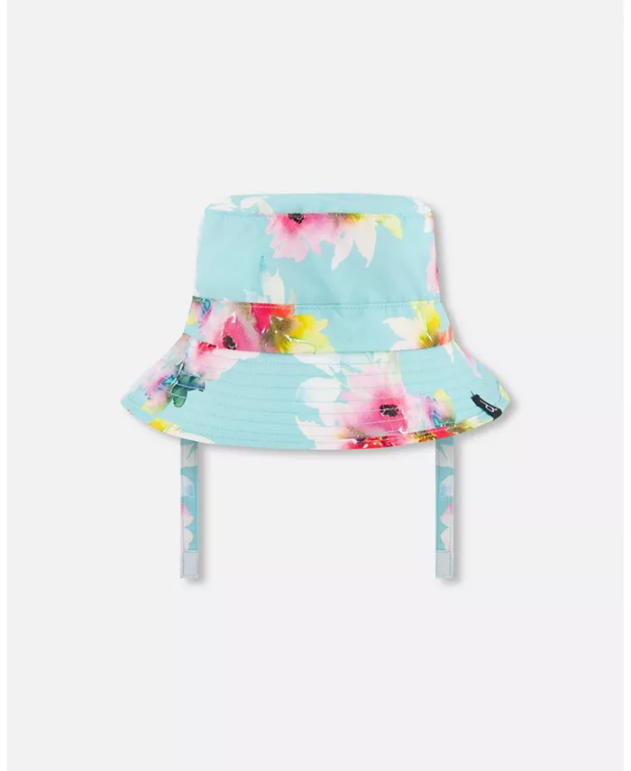 

Детская пляжная шляпа с принтом для девочек Turquoise And Pink Flowers Deux par Deux, синий
