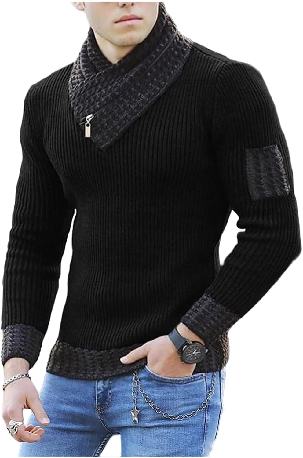 

Мужской свитер с воротником-шарфом, вязаный, с длинными рукавами, Slim Fit evzosrz