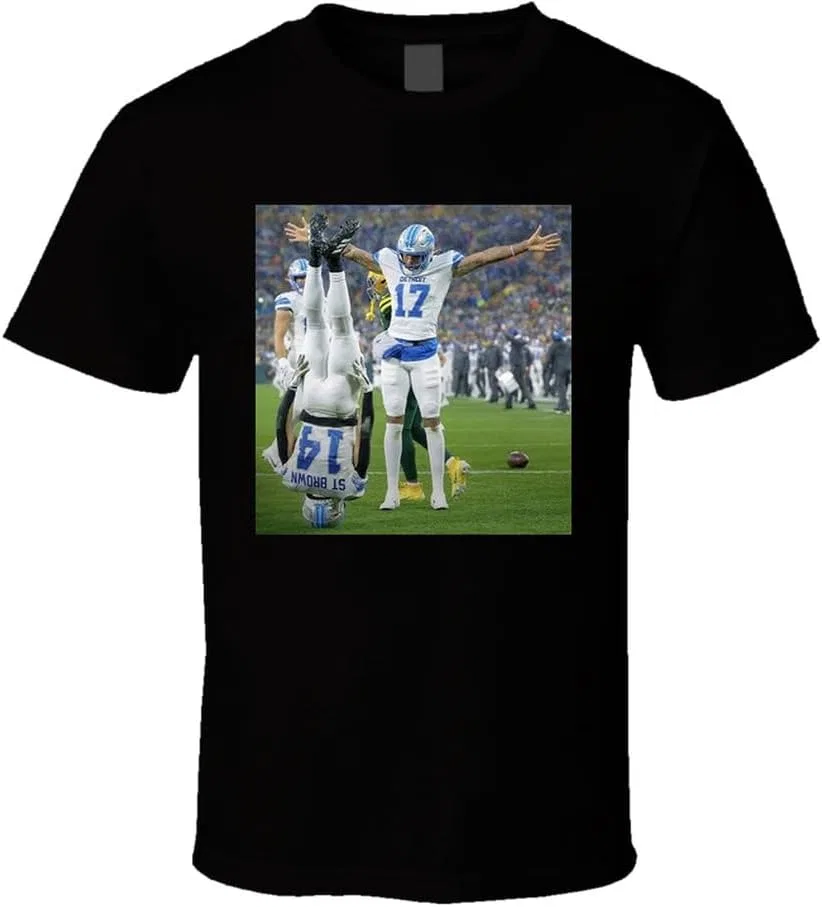 Футболка с надписью «Amon Ra St Brown Standing On His Head Touchdown»