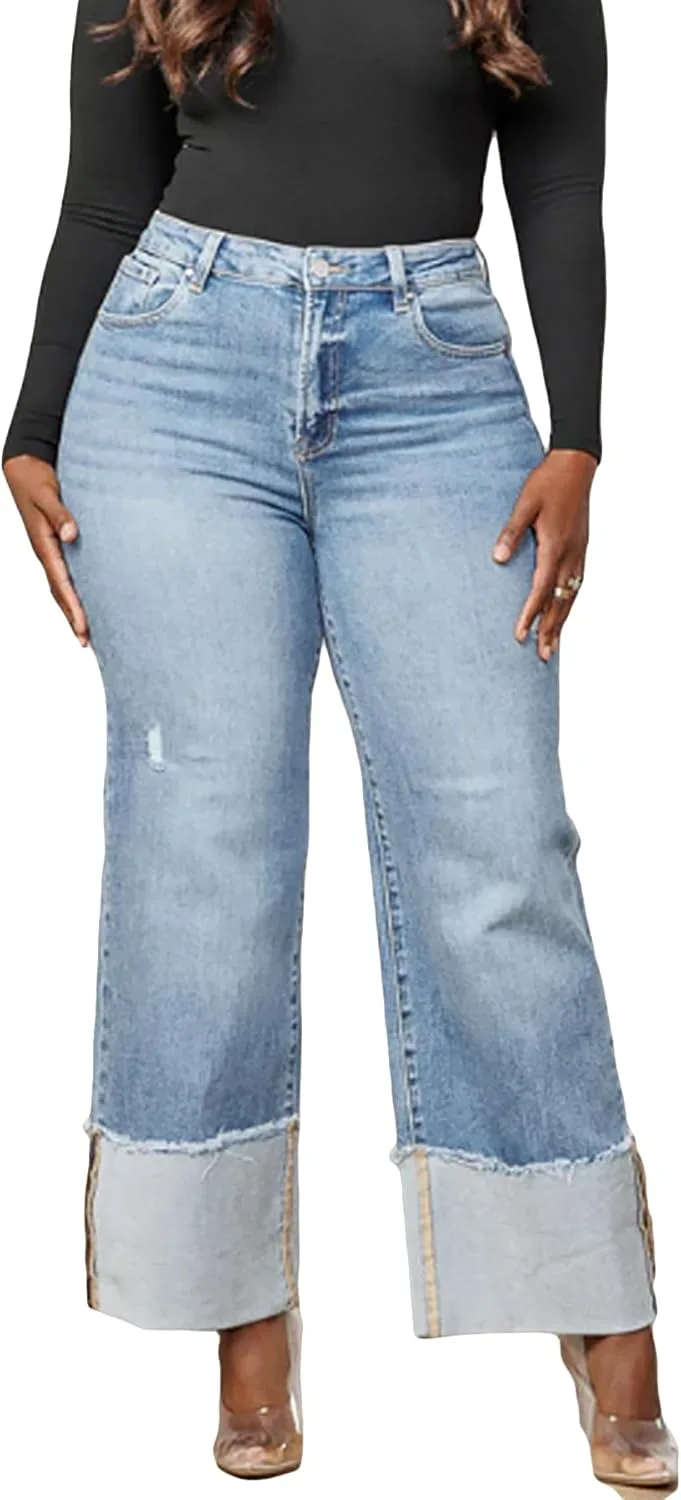 

Женские мешковатые джинсы Wide Leg High Waist Boyfriend с манжетами Symina