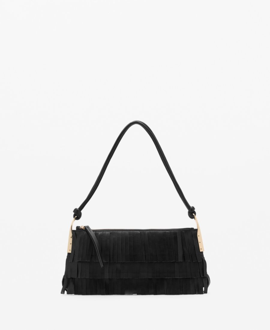 

Большая женская кожаная сумка через плечо с бахромой MANGO, Black