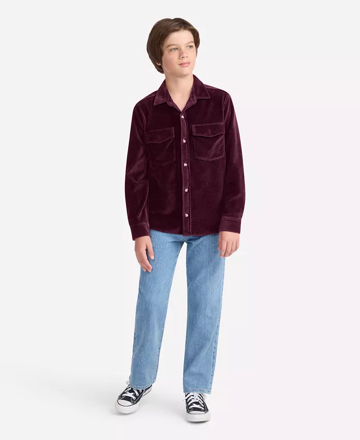 

Мальчиковая рубашка на пуговицах из тонкого вельвета, размеры 5-18 Abercrombie Kids, красный