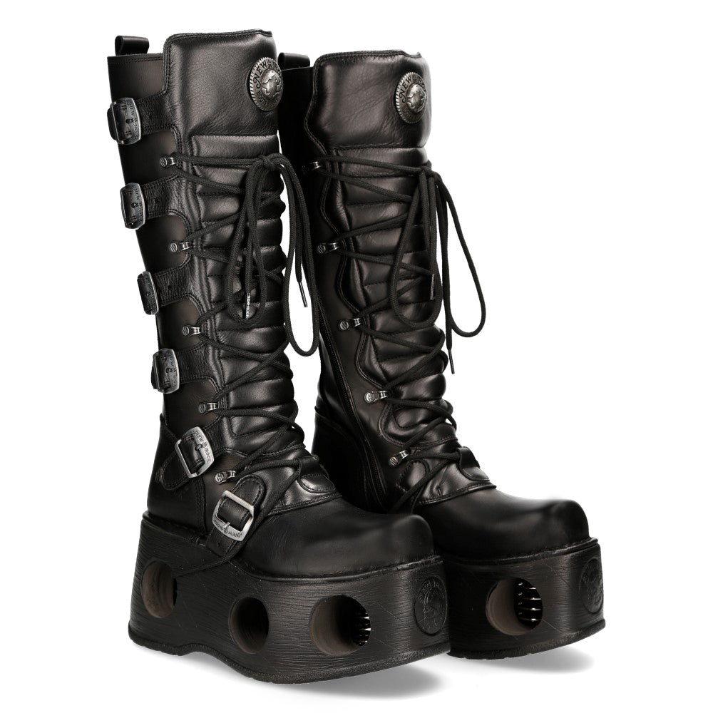 Новые готические ботинки New Rock M-272-S2 Neptuno Metallic до колена из черной кожи — фото 3
