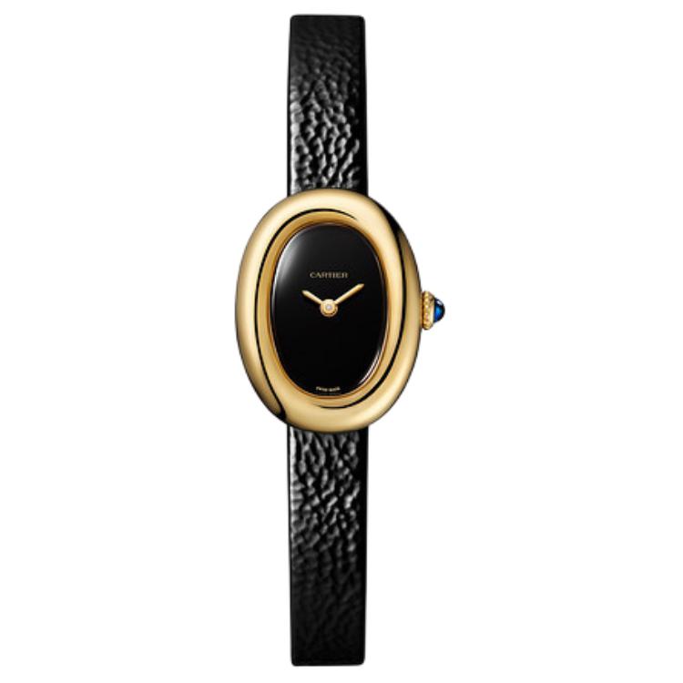 

Cartier Часы Bathtub Collection Quartz Movement Women's Watch 24.6*18.7mm Black Dial 18K Gold Watch Case Cow Leather Strap, Black Dial