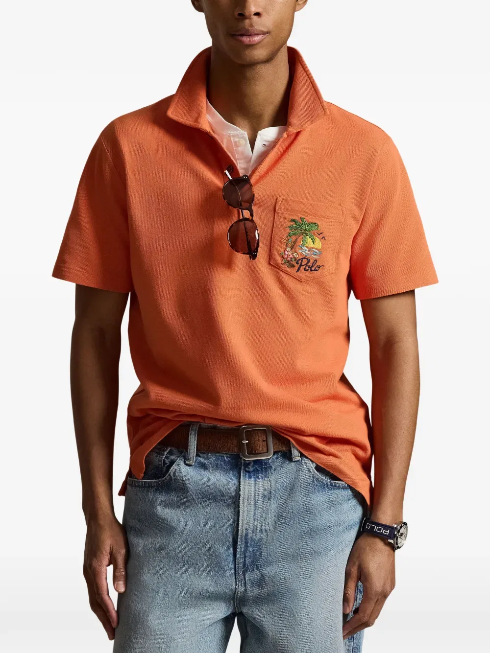 Поло с вышитым карманом Polo Ralph Lauren, оранжевый — фото 2