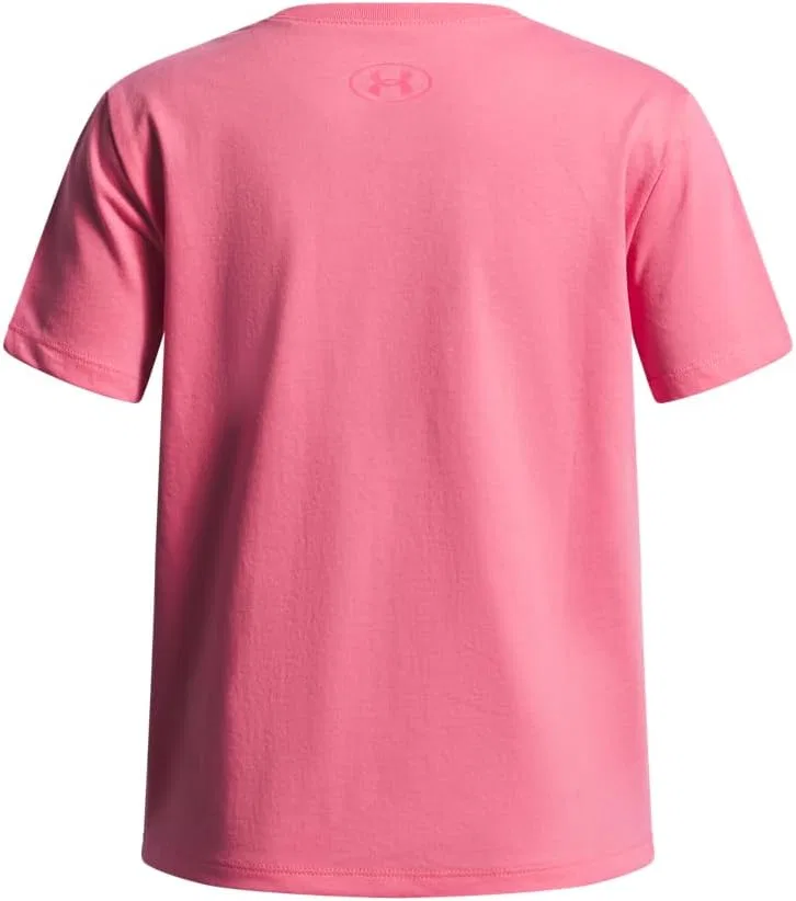 Футболка детская с блестящим логотипом Under Armour, цвет Super Pink / White — фото 2
