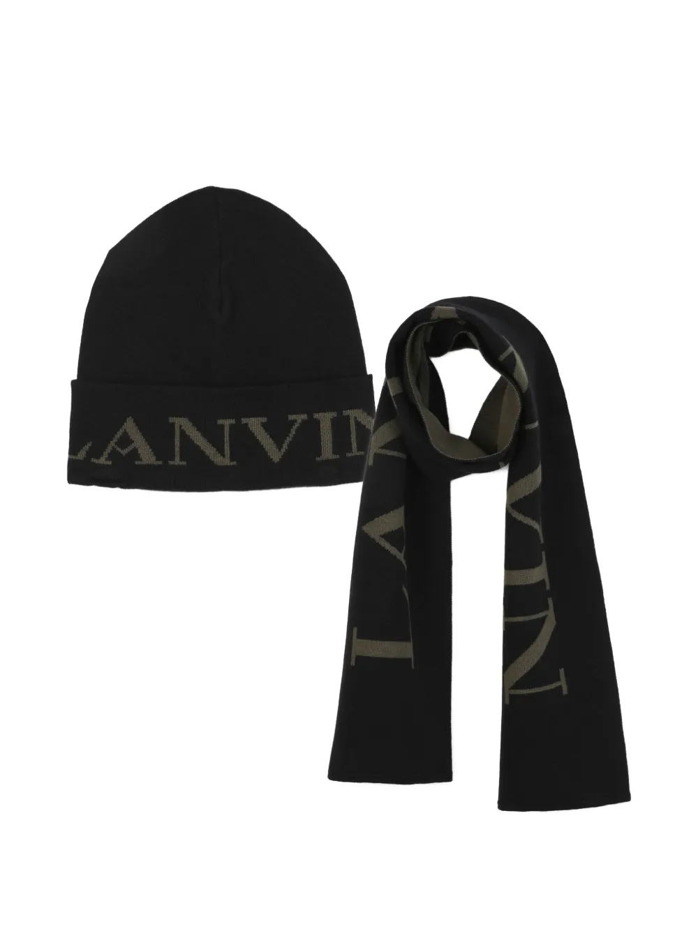 

Шапка бини с логотипом вязки интарсия Lanvin Enfant, черный
