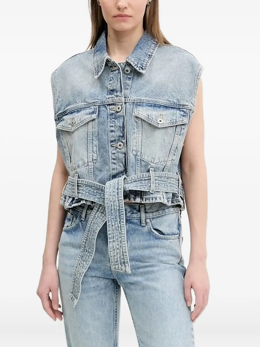 

Джинсовая куртка без рукавов с поясом Hugo, синий