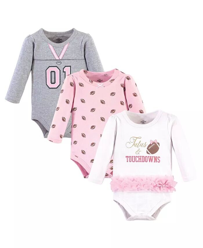 

Хлопковые боди с длинными рукавами для маленьких девочек Treasure Baby, 3 шт., пачки Touchdowns Little Treasure, розовый