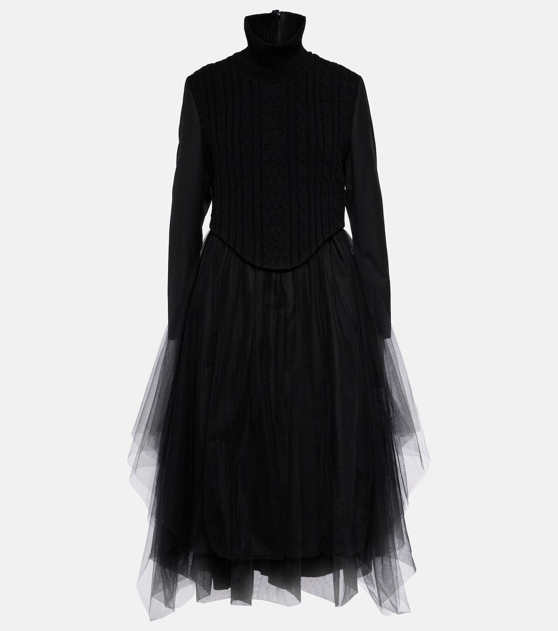 

Платье миди из смесовой шерсти и тюля Noir Kei Ninomiya, черный