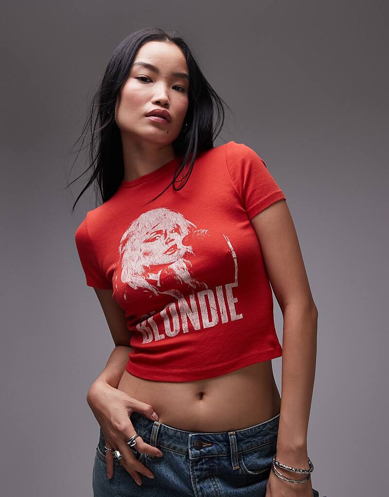 

Topshop – красная облегающая футболка с лицензионной графикой Blondie