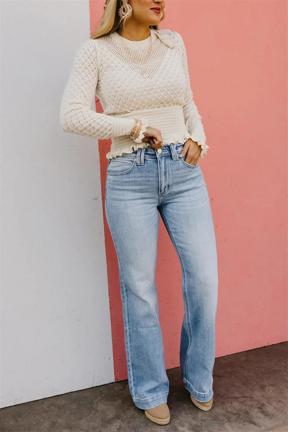 Женские джинсы Casual High Waisted, Plus Size, Vintage Wash, Stretchy, Straight Leg — фото 3